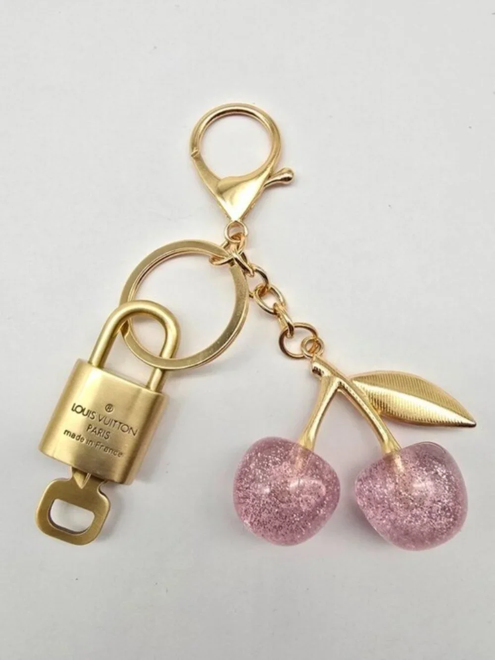 Authentic LV Louis Vuitton Gold Lock & Key 🔑 Unbranded Cherry Keychain Charm
